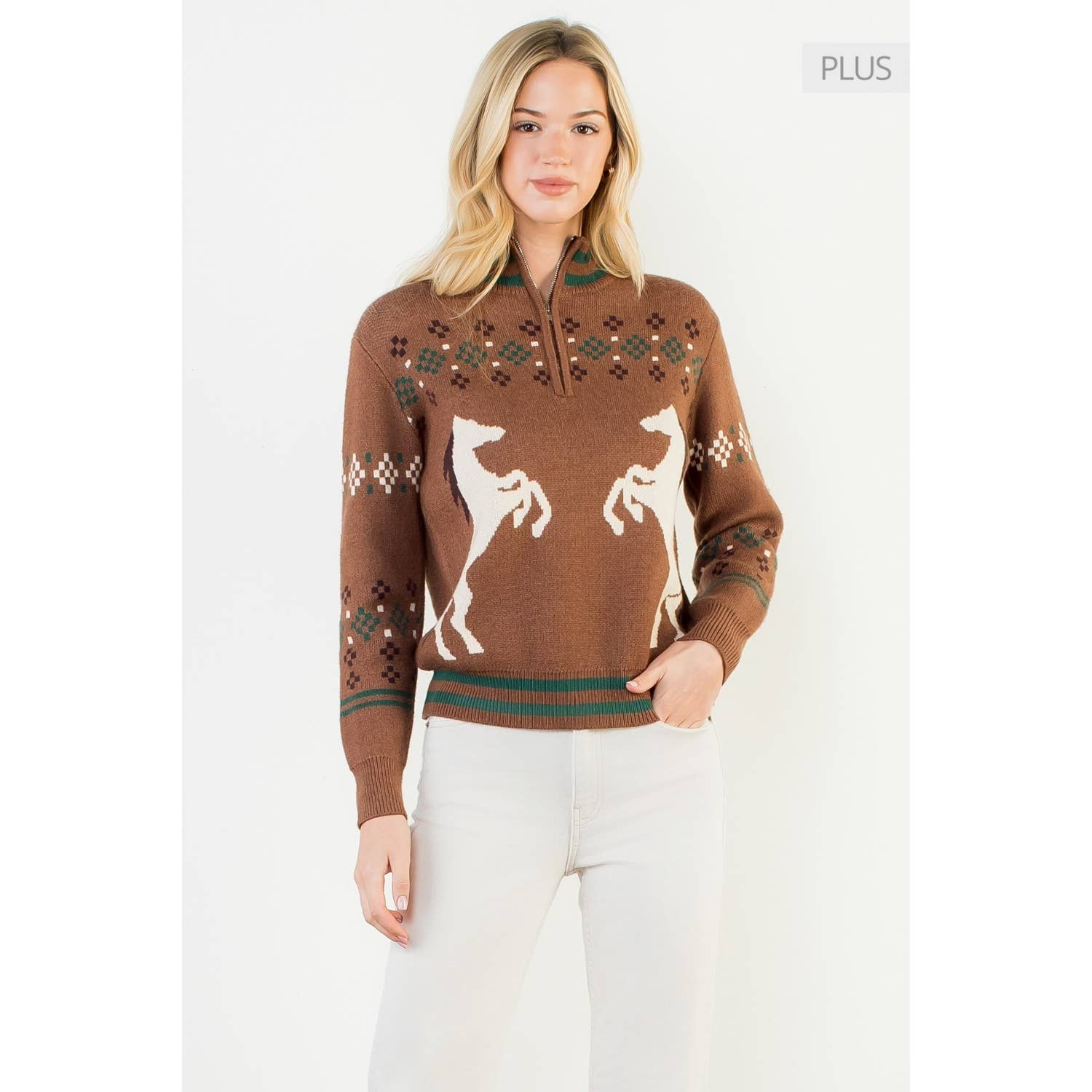 /Size Xl/ Horse Knit Half Up Zipper Sweater