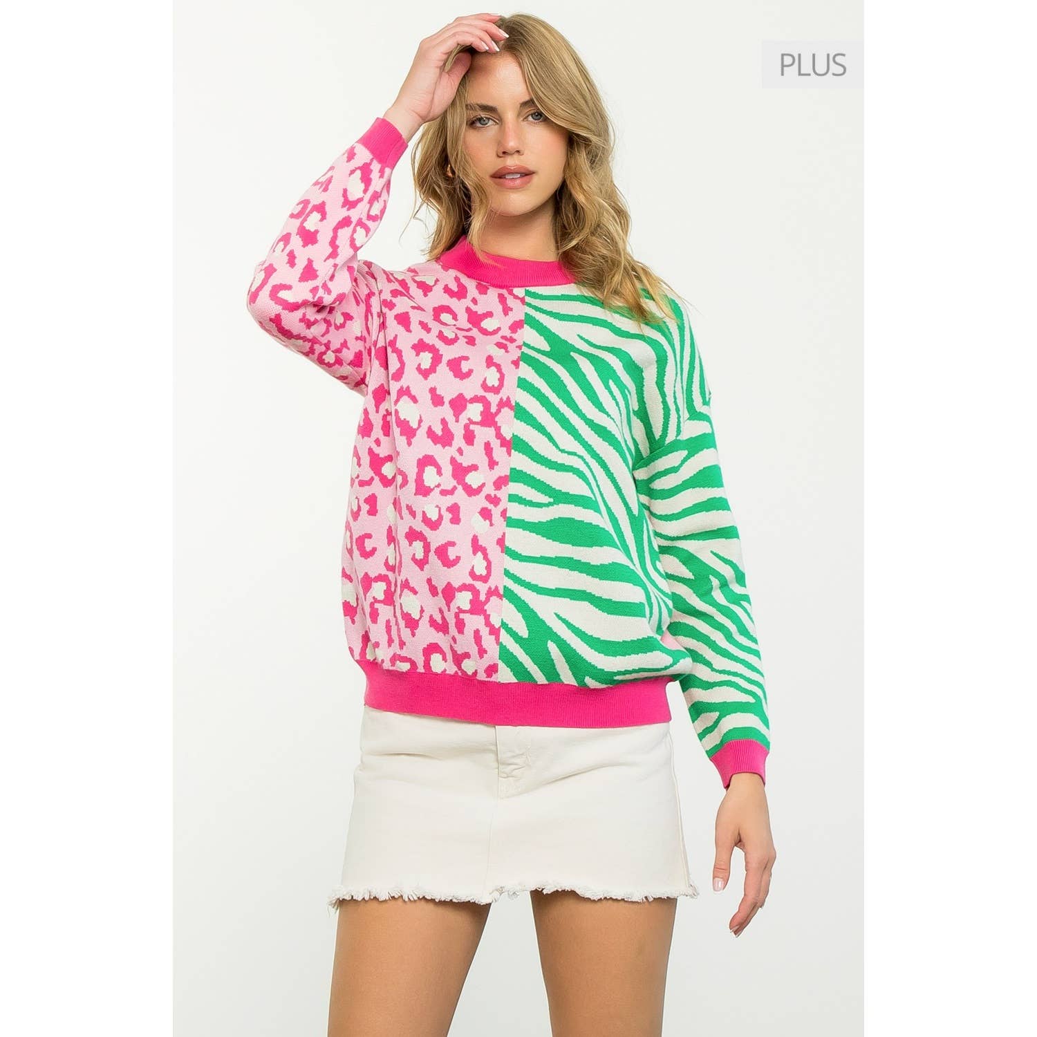 /Size Xl/ Colorblocked Animal Print Sweater